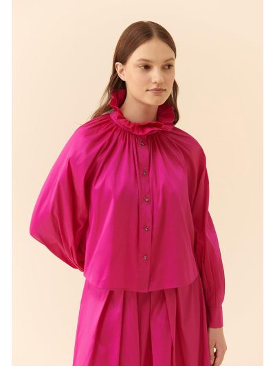 Roman Stone Buttoned Ruffle Shirt Fuchsia