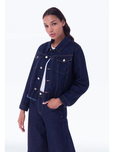 Cropped Denim Texture Outer Jacket -Sale