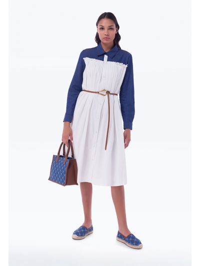 Two Toned Denim Textured Midi Dress -Sale