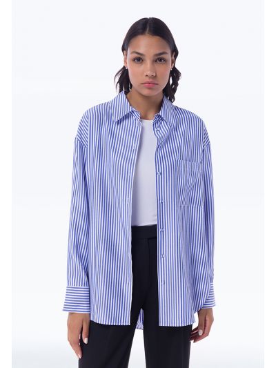 Contrast Stripe Round Hem Shirt - Work Style