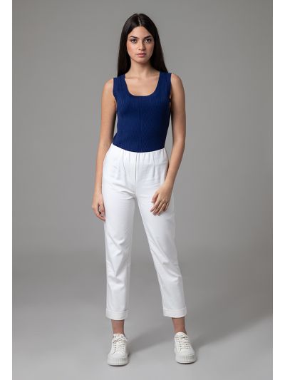 Elasticated Waist High Rise Folded Hem Solid Trousers