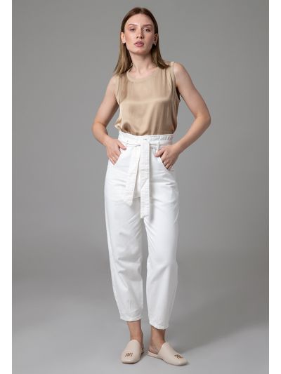 High Rise Paperbag Waist Band Regular Fit Denim Jeans