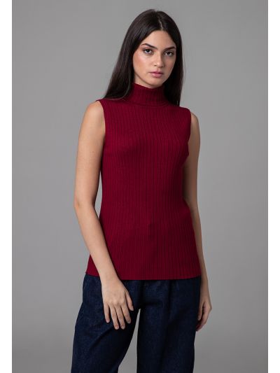 Ribbed Knitted Textured High Neck Basic Top