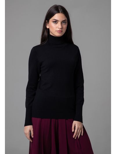 Ribbed Turtle Neckline Slim Fit Solid Basic Top