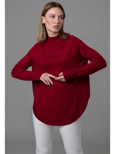 Ribbed High Neckline Round Hem Basic Top