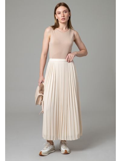 All Over Pleated Lined Ribbed Waist Skirt