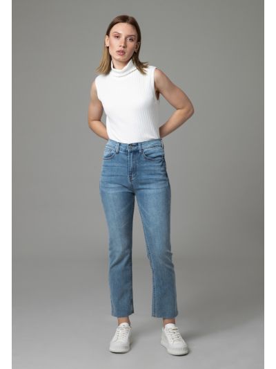 High Rise Skinny Frayed Hem Denim Jeans