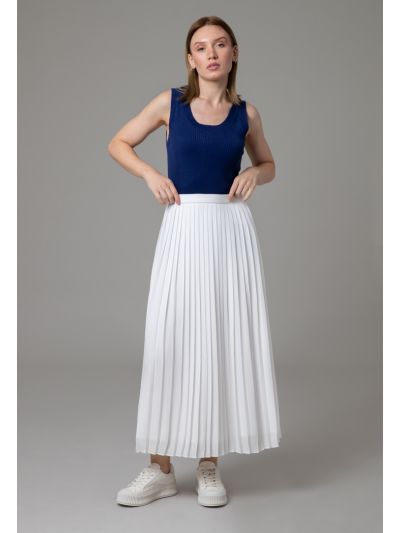 All Over Pleated Lined Ribbed Waist Skirt