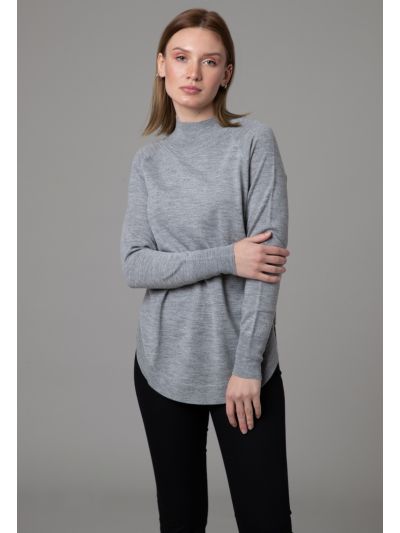 Ribbed High Neckline Round Hem Basic Top