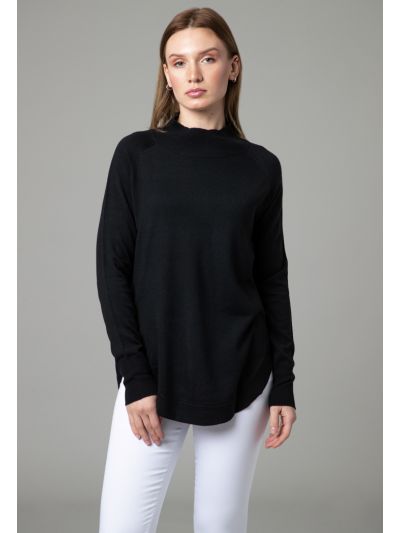 Ribbed High Neckline Round Hem Basic Top