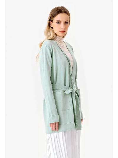 Front Hem Tassels Solid Cardigan