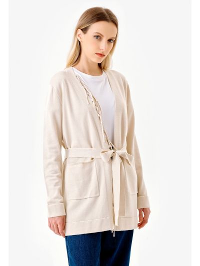 Front Hem Tassels Solid Cardigan