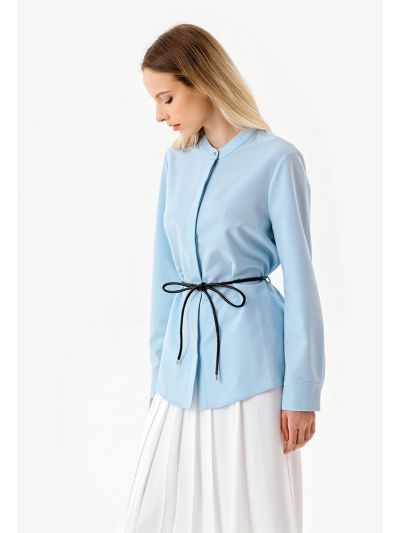 Mandarin Solid Shirt with Leather Belt