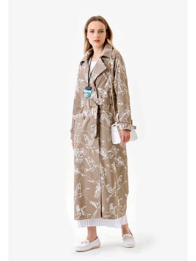 Floral Two Tone Printed Maxi Coat