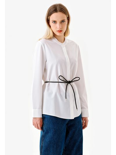 Mandarin Solid Shirt with Leather Belt