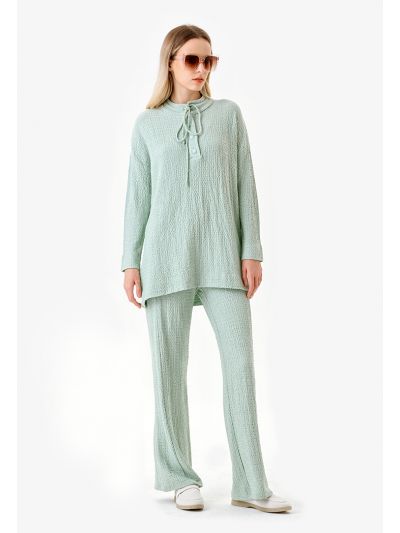 Knitted Texture Solid Straight Leg Trouser