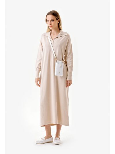 Knitted Foldable V-Neck Solid Maxi Dress