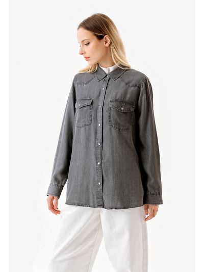 Solid Washout Denim Button Up Shirt