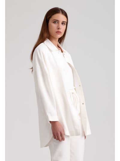 Patch Pockets Linen Solid Shirt -Sale
