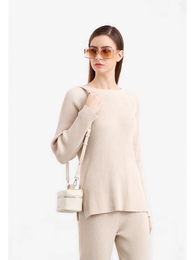 Tiny Pleated Solid Knitted Blouse -Sale