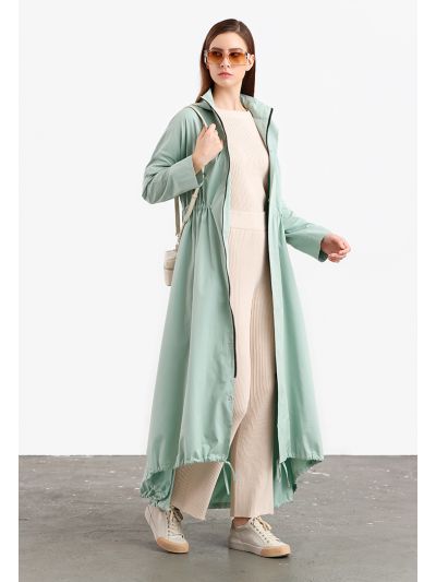 Solid Elasticated Drawstring Long Outer Jacket -Sale