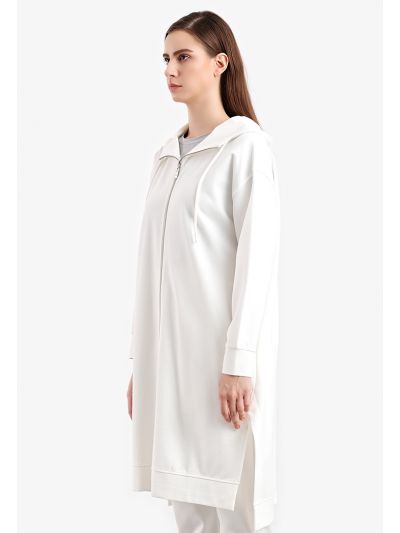 Solid Side Slits Long Hooded Jacket -Sale