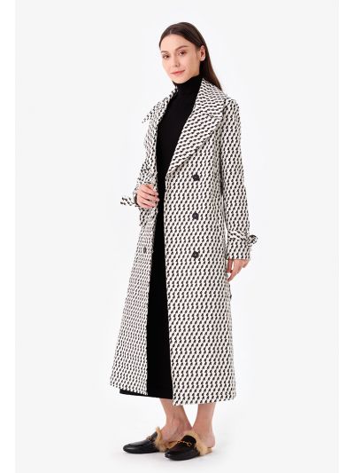 Geometric Printed Double Breasted Trench Coat -Sale