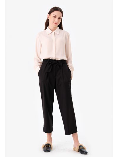 Paper bag Waist Solid Trouser -Sale