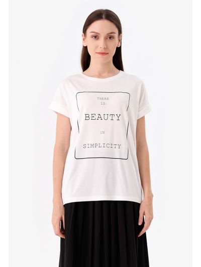 Contrast Printed Quote T-Shirt -Sale