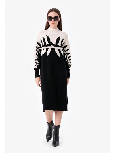 High Neck Leaf Knitted Dress -Sale