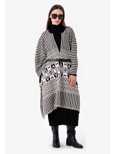 All Over Printed Knitted Winter Poncho -Sale