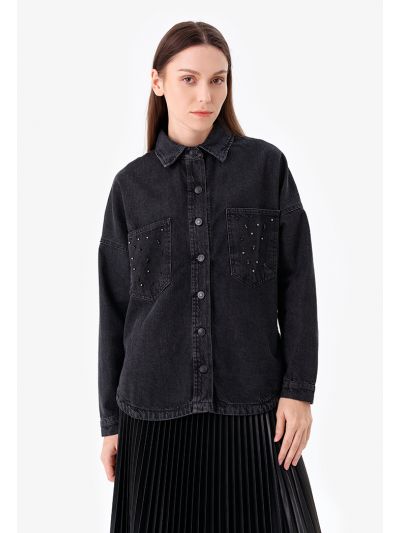 Embellished Pockets Denim Jacket -Sale