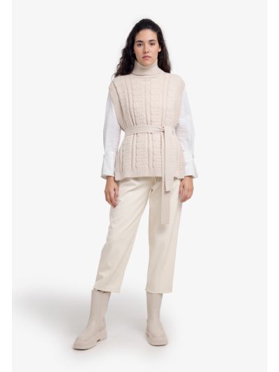 Drawstring Waist Faux Leather Trouser