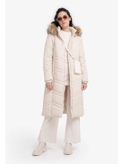 Solid Quilted Jacket With Detachable Hood 