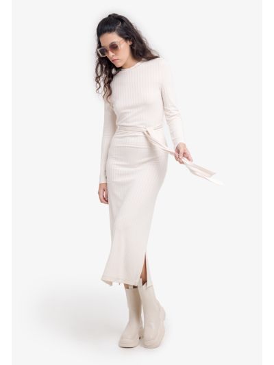 Knitted Solid Maxi Dress With Belt
