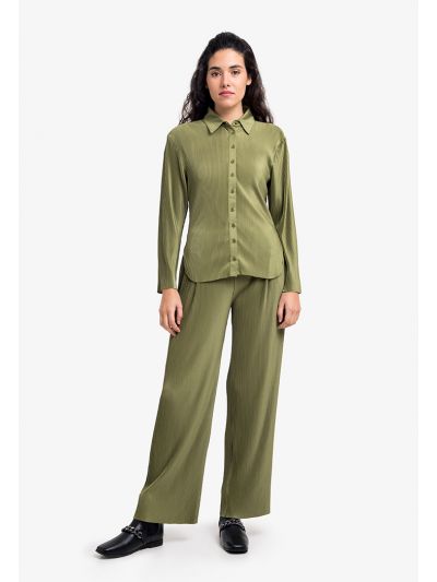 Pleated Raw Hem Solid Pants 