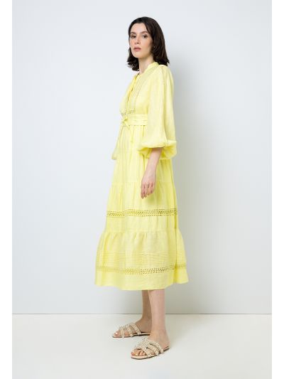 Solid Crochet Belted Maxi Dress