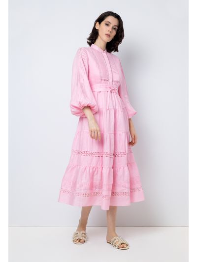 Solid Crochet Belted Maxi Dress