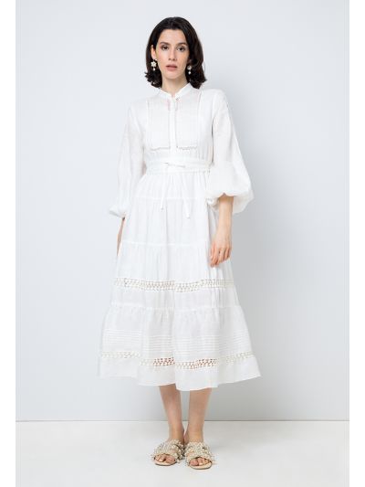 Solid Crochet Belted Maxi Dress
