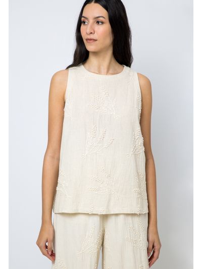 Solid Embroidered Sleeveless Top