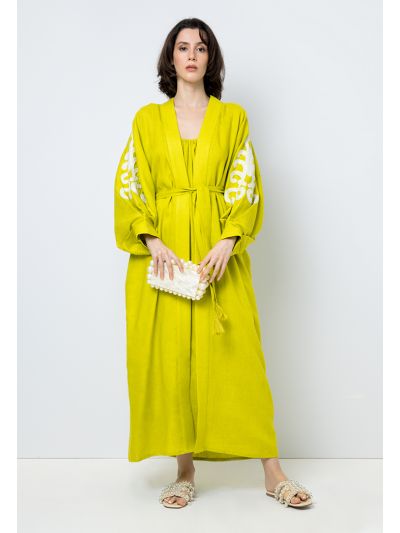 Solid Kimono Sleeves Belted Abaya