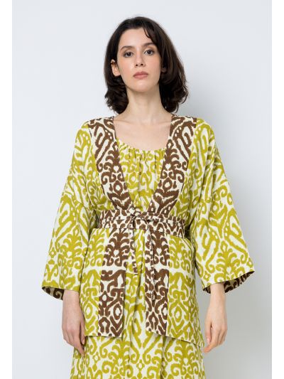 Printed Long Sleeves Belted Jacket