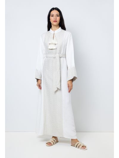 Solid Long Sleeves Tassels Maxi Dress