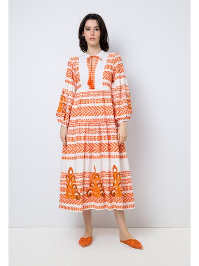 Contrast Puff Long Sleeves Dress