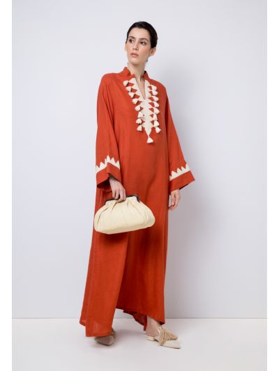 Printed Embroidered Long Sleeve Maxi Dress