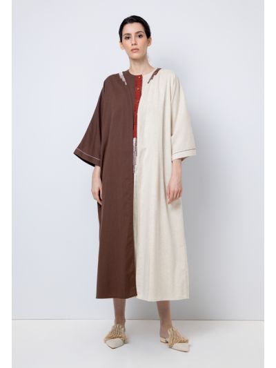 Contrast Long Sleeves Embroidered Abaya