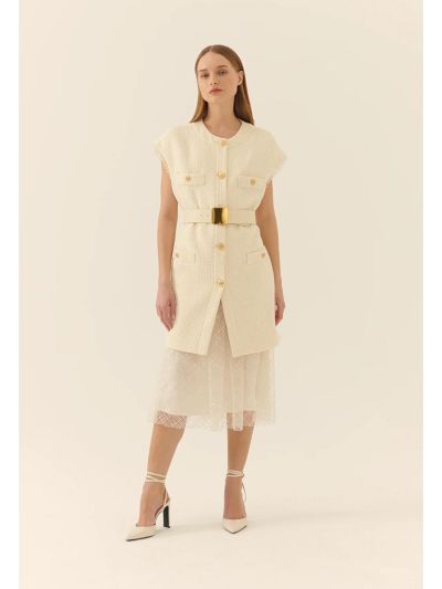 Roman Gold Buttoned Tweed Vest Off White
