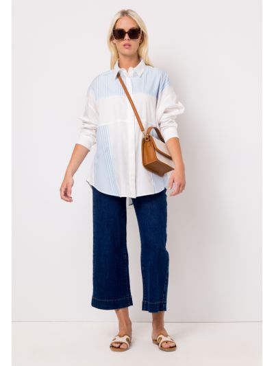 Wide Leg Mid Waist Denim Trouser