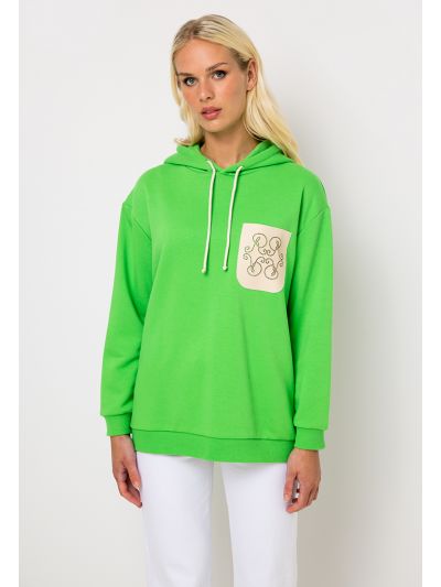 Knitted Patch Pocket Drop Shoulder Hoodie