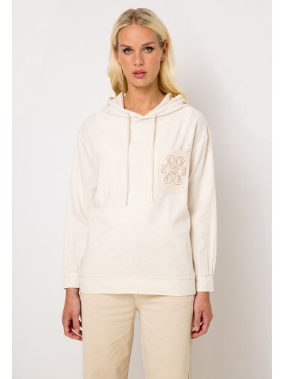 Drop Shoulder Monogram Perforated Hoodie